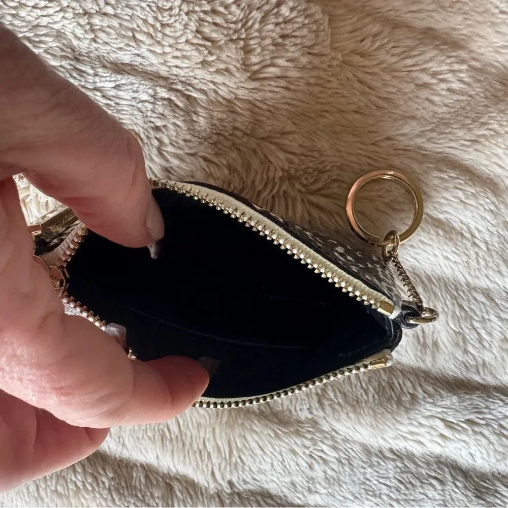 NEW Rebecca Minkoff Black White Snakeskin Zip Top Key Ring Coin Purse
